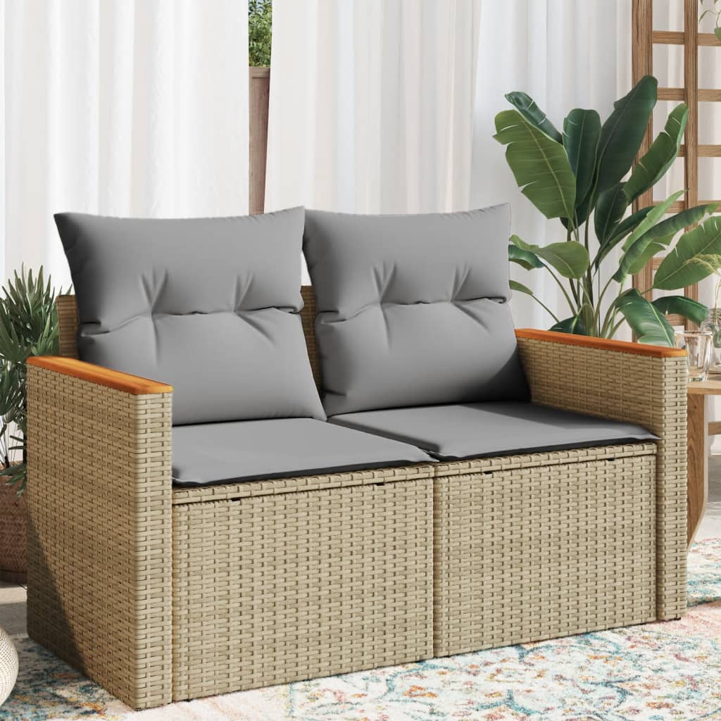 2-personers havesofa med hynder polyrattan beige