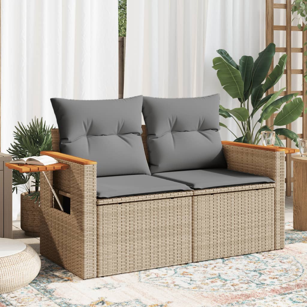 2-personers havesofa med hynder polyrattan beige