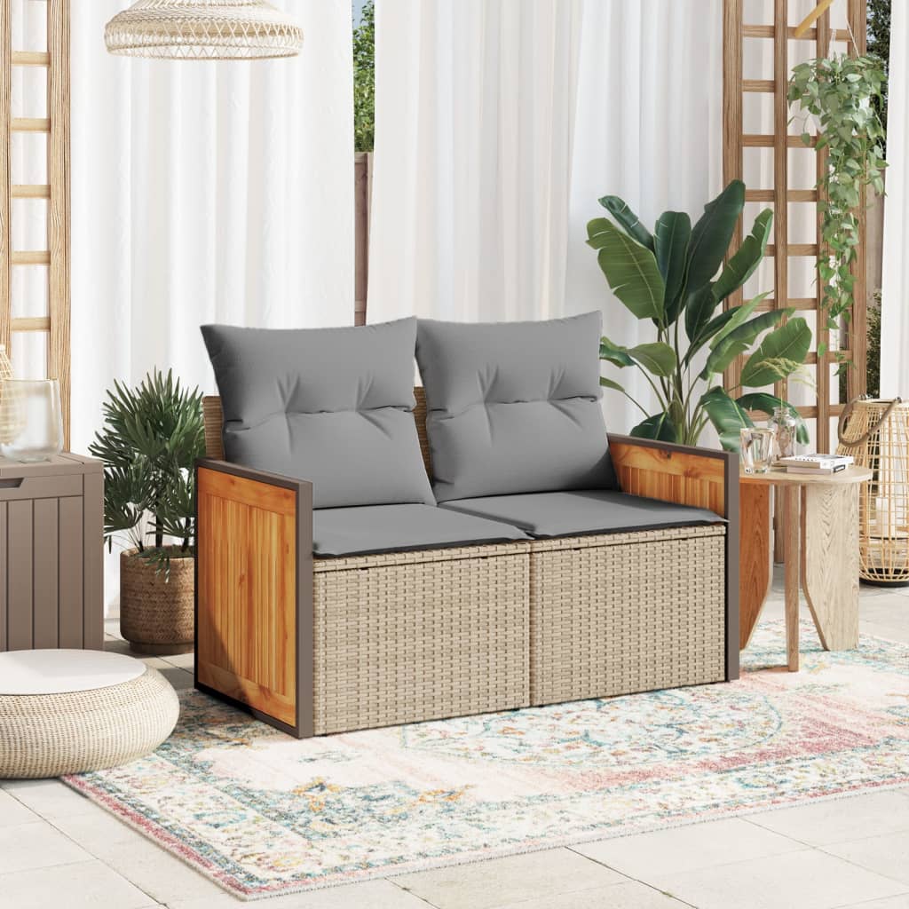 2-personers havesofa med hynder polyrattan beige