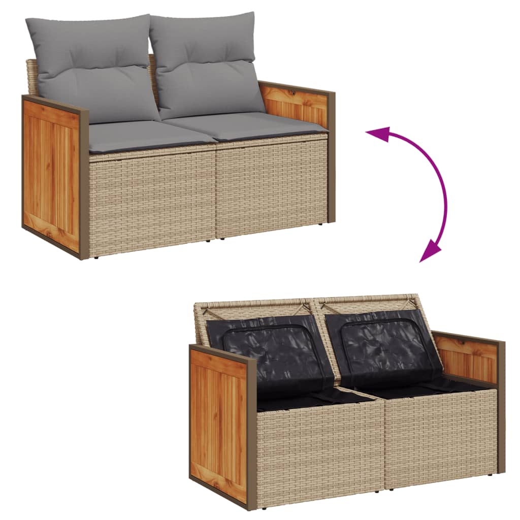 2-personers havesofa med hynder polyrattan beige