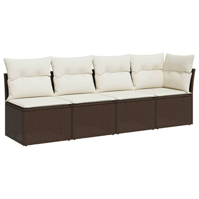 4-personers havesofa med hynder polyrattan brun