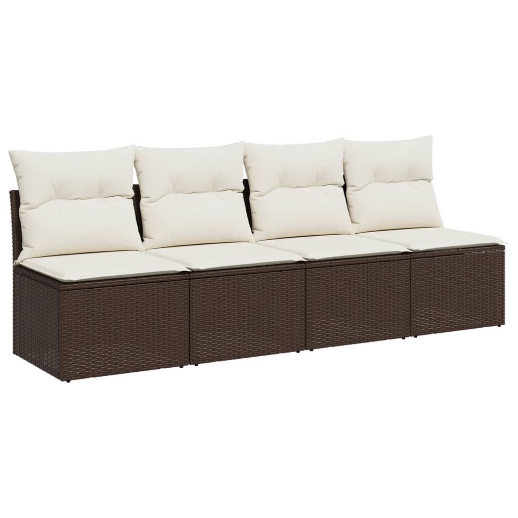 4-personers havesofa med hynder polyrattan brun