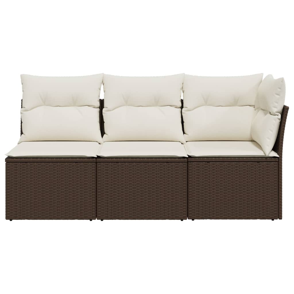 3-personers havesofa med hynder polyrattan brun