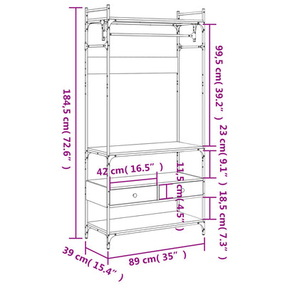 klædeskab med skuffer 89x39x184,5 cm konstrueret træ sonoma-eg