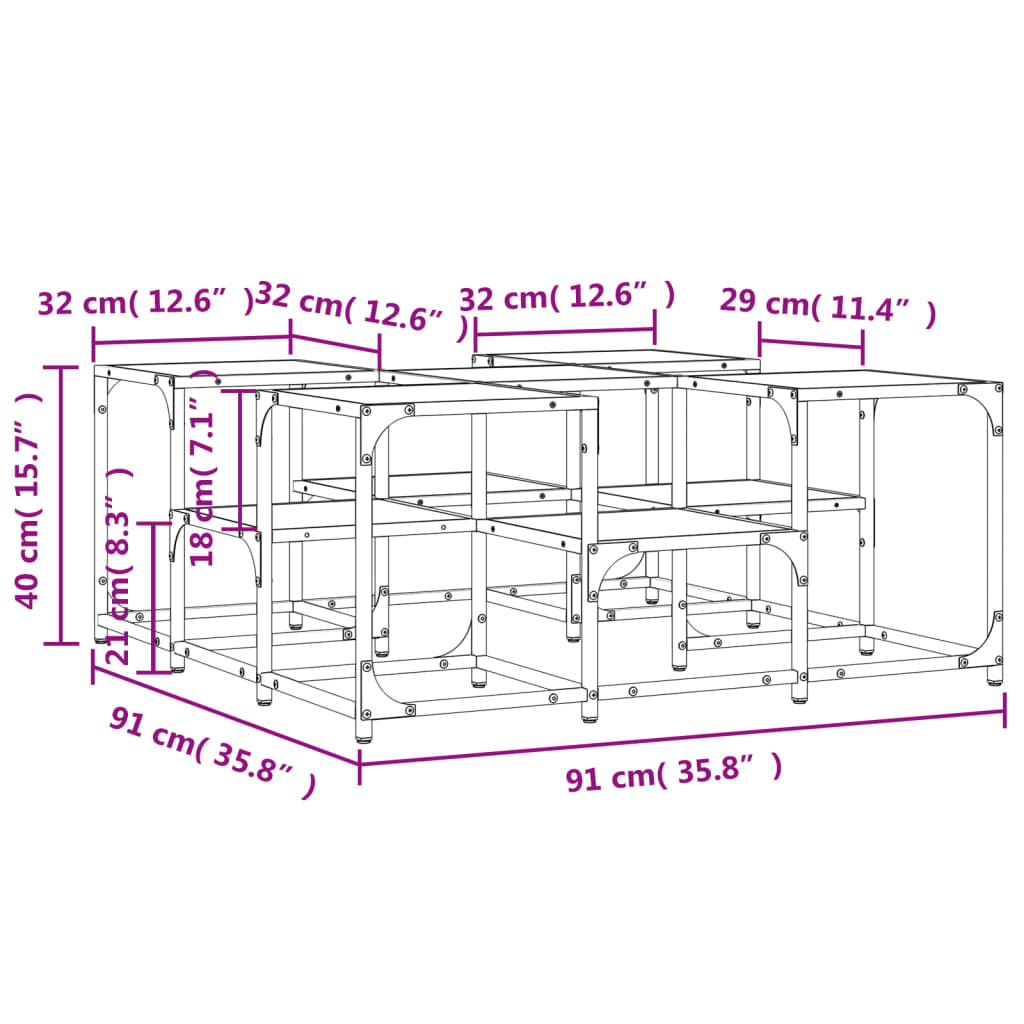 sofabord 91x91x40 cm konstrueret træ sonoma-eg