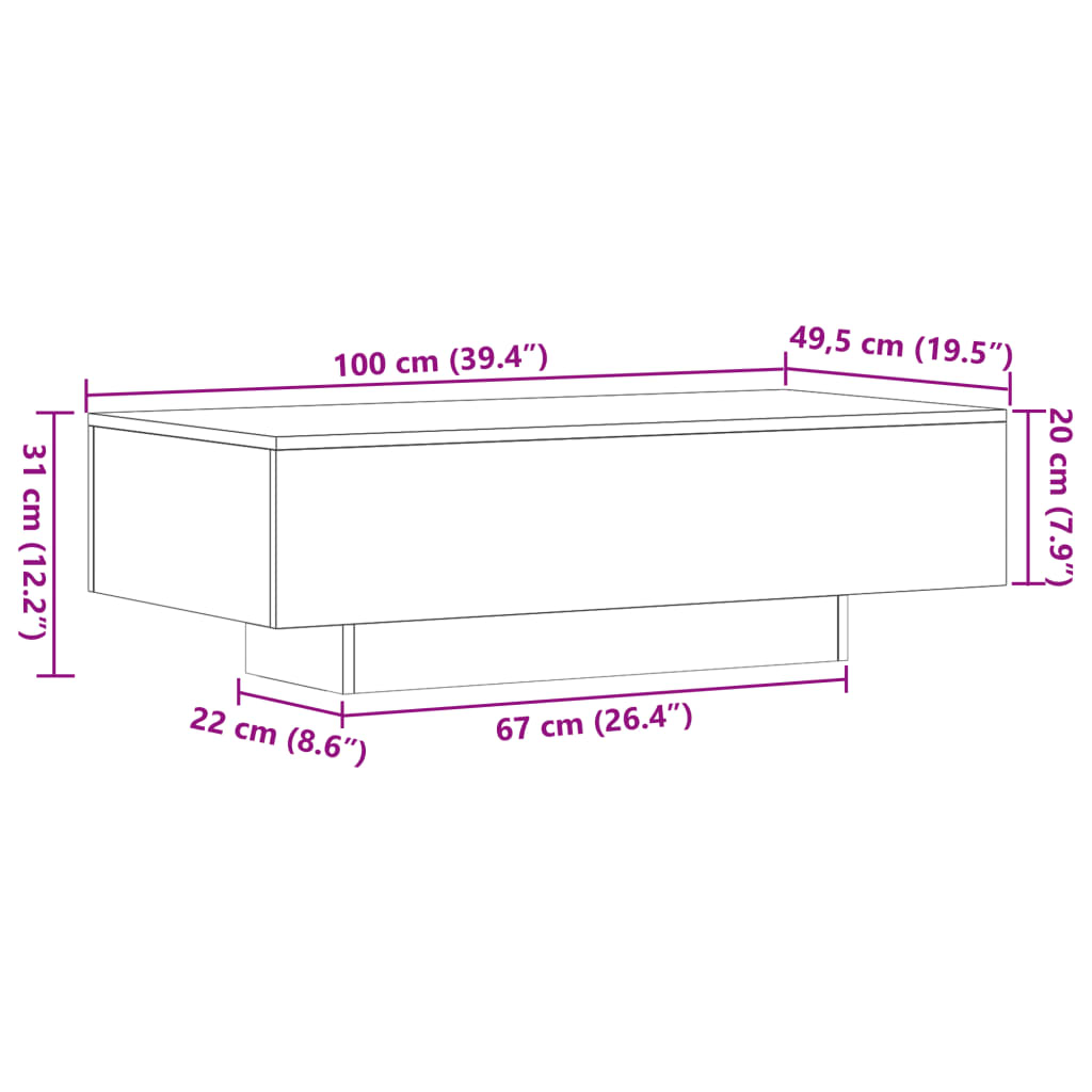 sofabord 100x49,5x31 cm konstrueret træ sonoma-eg