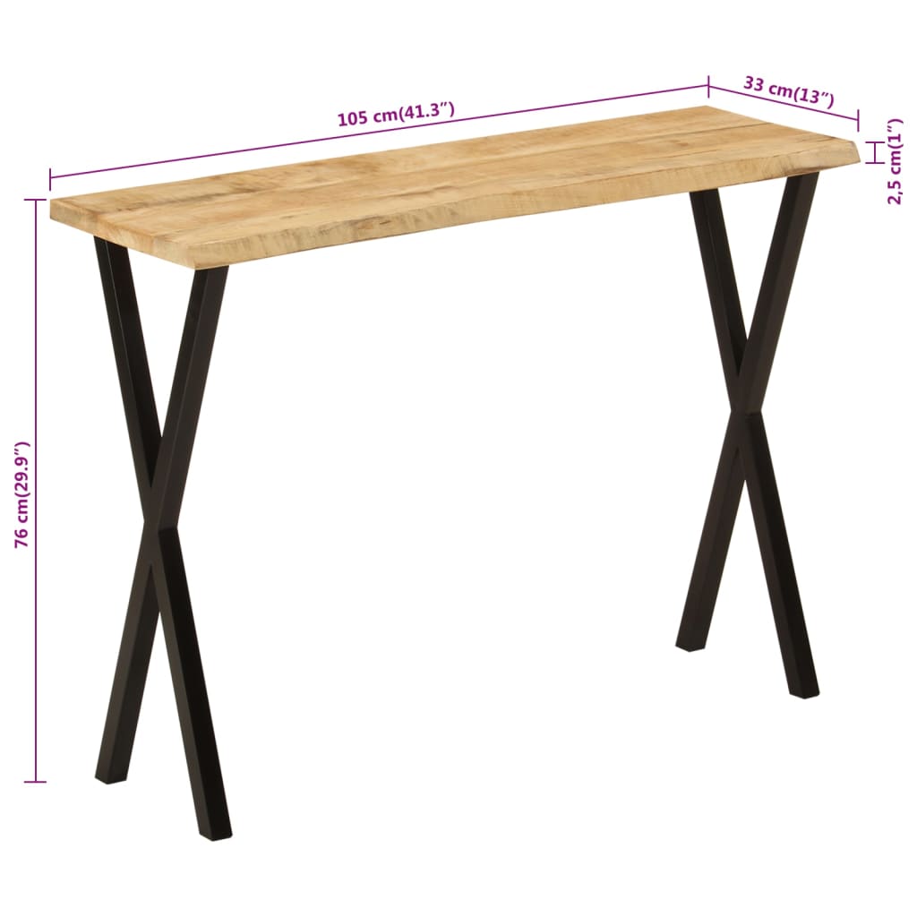 konsolbord med naturlig kant 105x33x76 cm massivt mangotræ