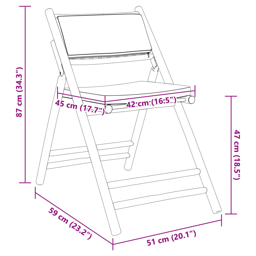 foldbare bistrostole 4 stk. med cremefarvede hynder bambus