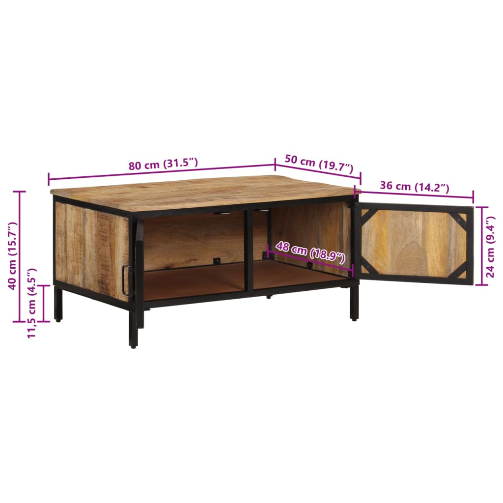 sofabord 80x50x40 cm massivt ru mangotræ