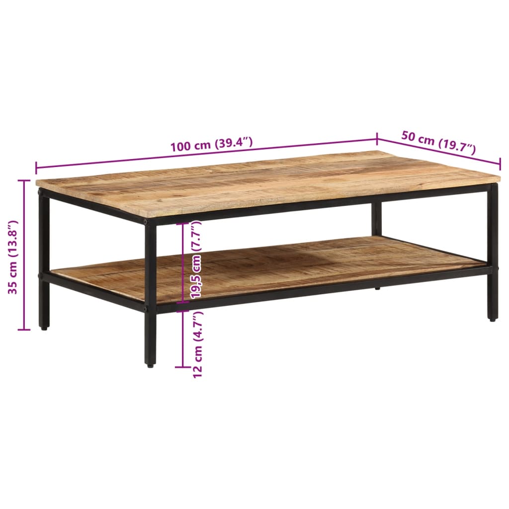 sofabord 100x50x35 cm massivt ru mangotræ