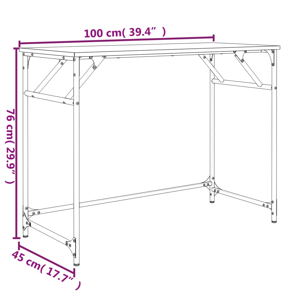 skrivebord 100x45x76 cm konstrueret træ pulverlakeret stål sort