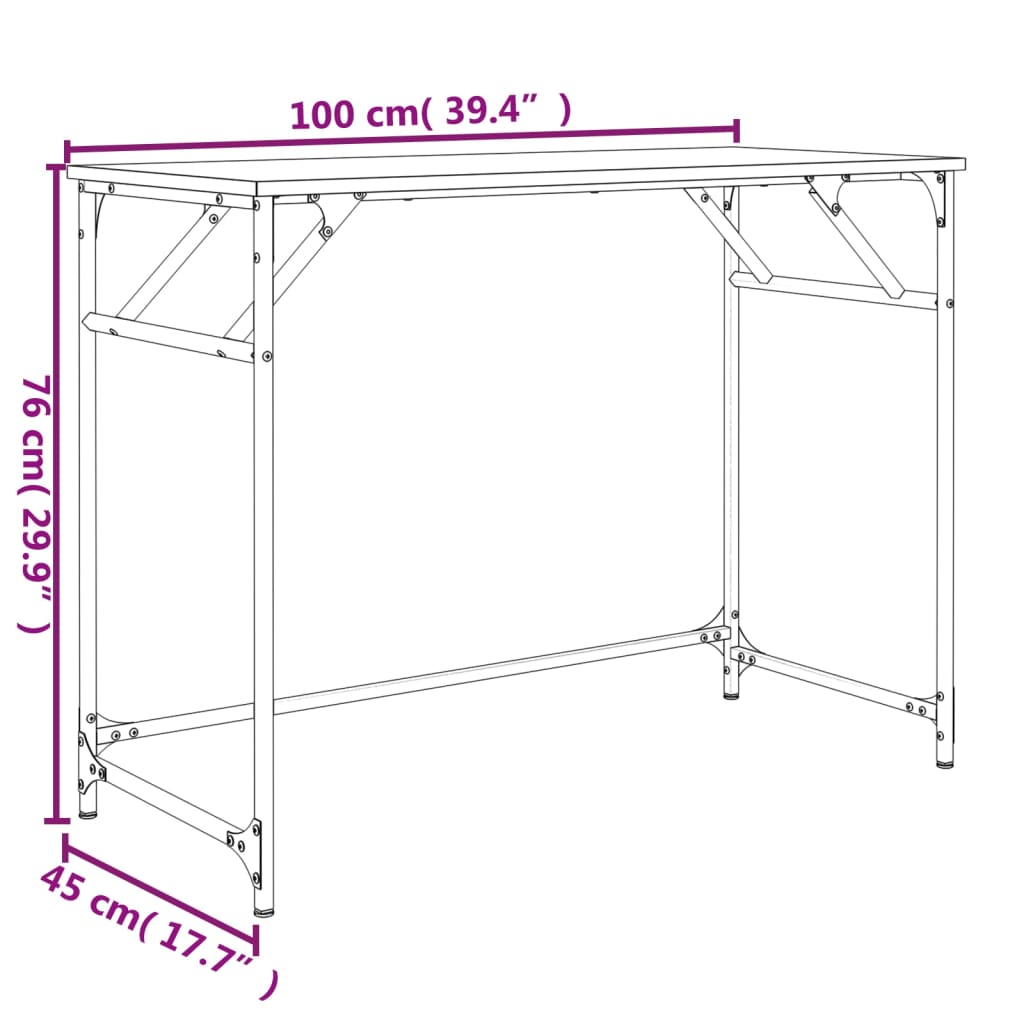 skrivebord 100x45x76 cm konstrueret træ og stål grå sonoma-eg