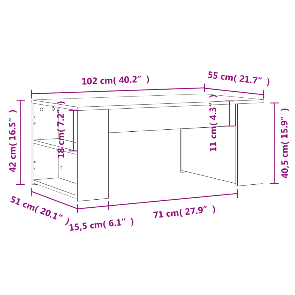 sofabord 102x55x42 cm konstrueret træ hvid