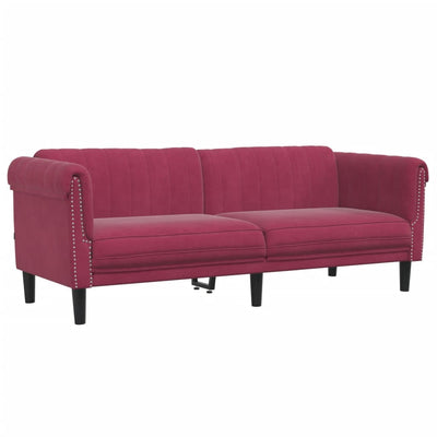 3-personers sofa velour vinrød