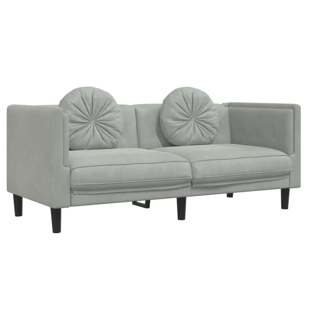 2-personers sofa med hynder velour lysegrå