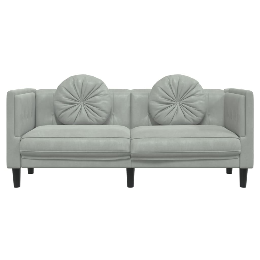 2-personers sofa med hynder velour lysegrå