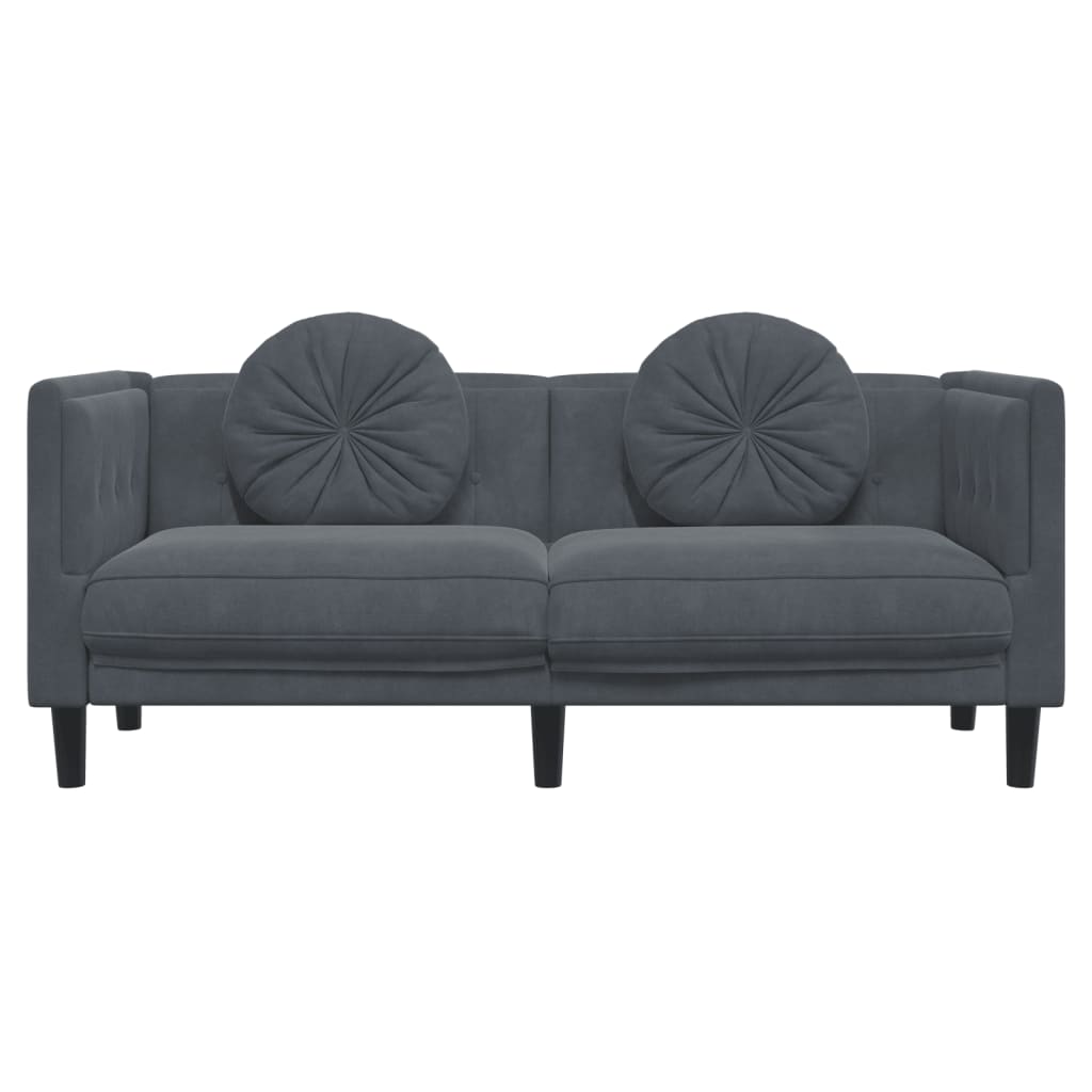 2-personers sofa med hynder velour mørkegrå