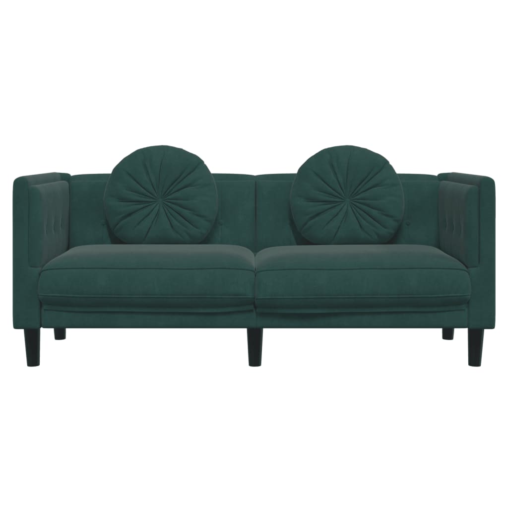 2-personers sofa med hynder velour mørkegrøn