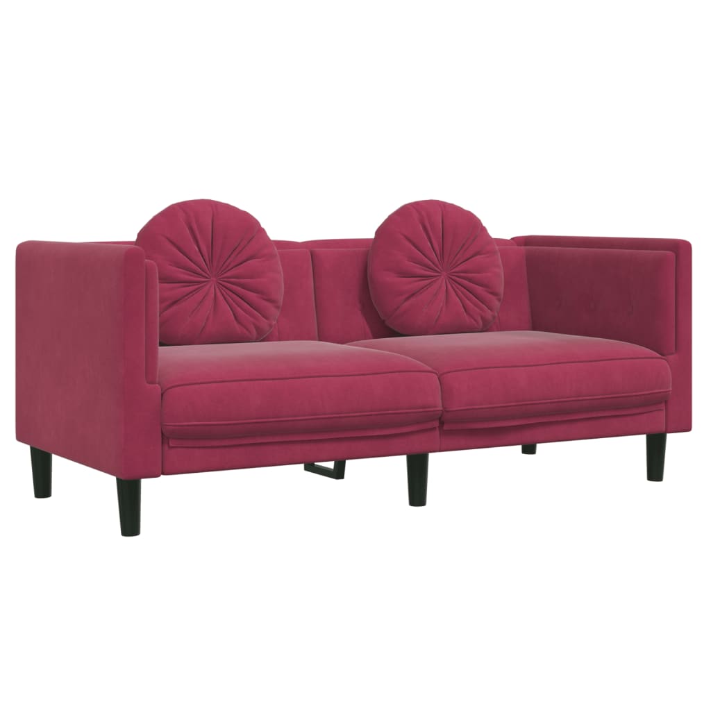 2-personers sofa med hynder velour vinrød