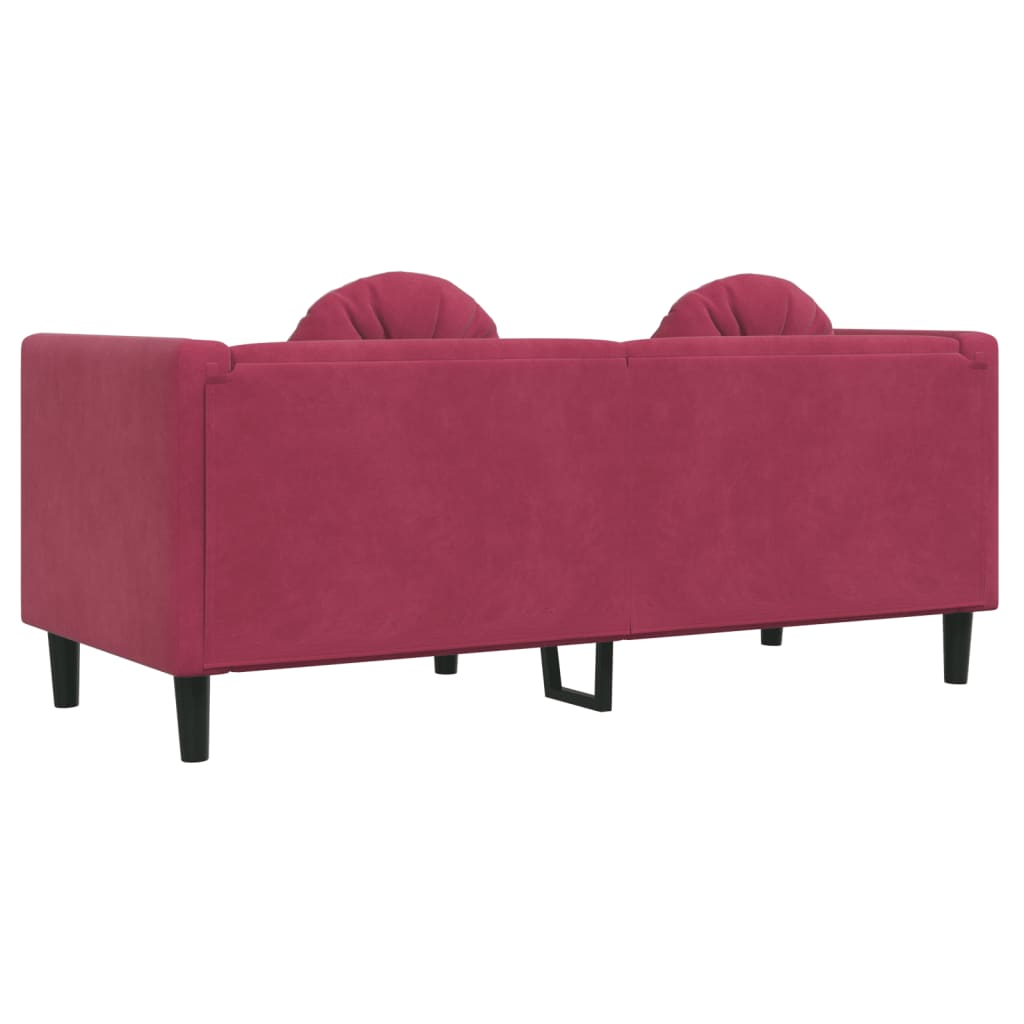 2-personers sofa med hynder velour vinrød