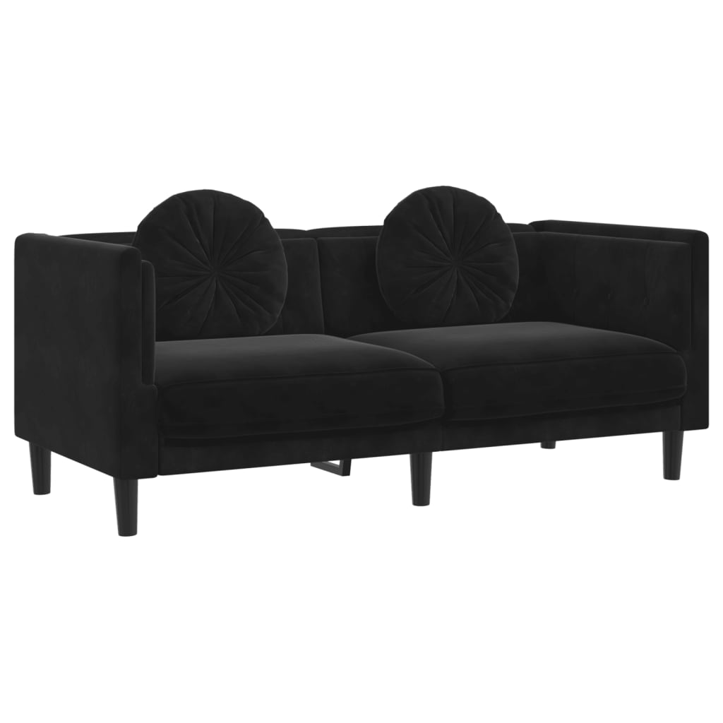 2-personers sofa med hynder velour sort