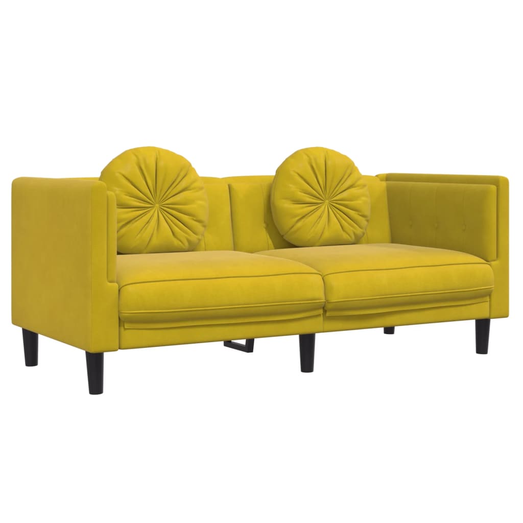 2-personers sofa med hynder velour gul