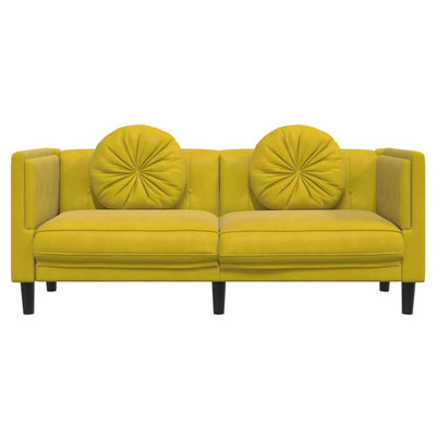 2-personers sofa med hynder velour gul