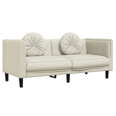 2-personers sofa med hynder velour cremefarvet