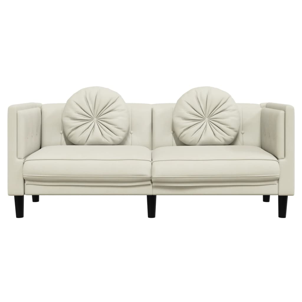 2-personers sofa med hynder velour cremefarvet