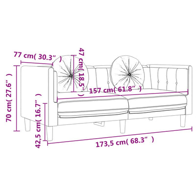 2-personers sofa med hynder velour cremefarvet