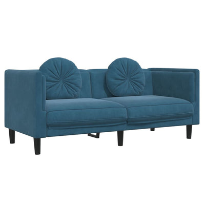 2-personers sofa med hynder velour blå