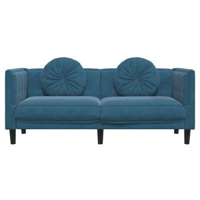 2-personers sofa med hynder velour blå