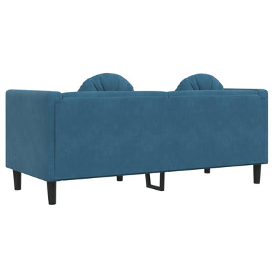 2-personers sofa med hynder velour blå