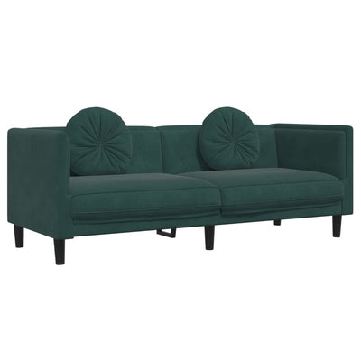 3-personers sofa med hynder velour mørkegrøn