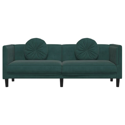 3-personers sofa med hynder velour mørkegrøn