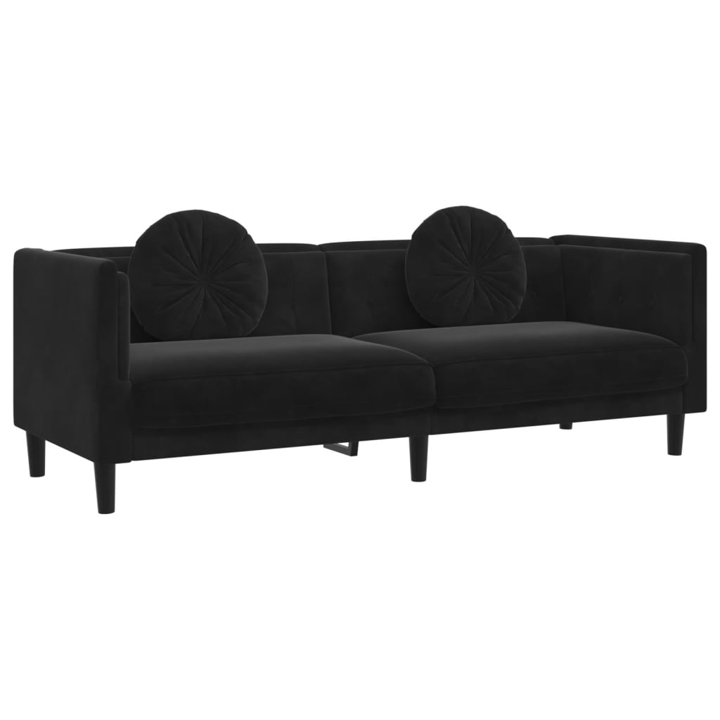 3-personers sofa med hynder velour sort