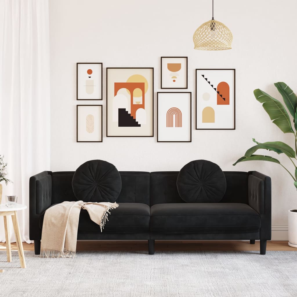 3-personers sofa med hynder velour sort