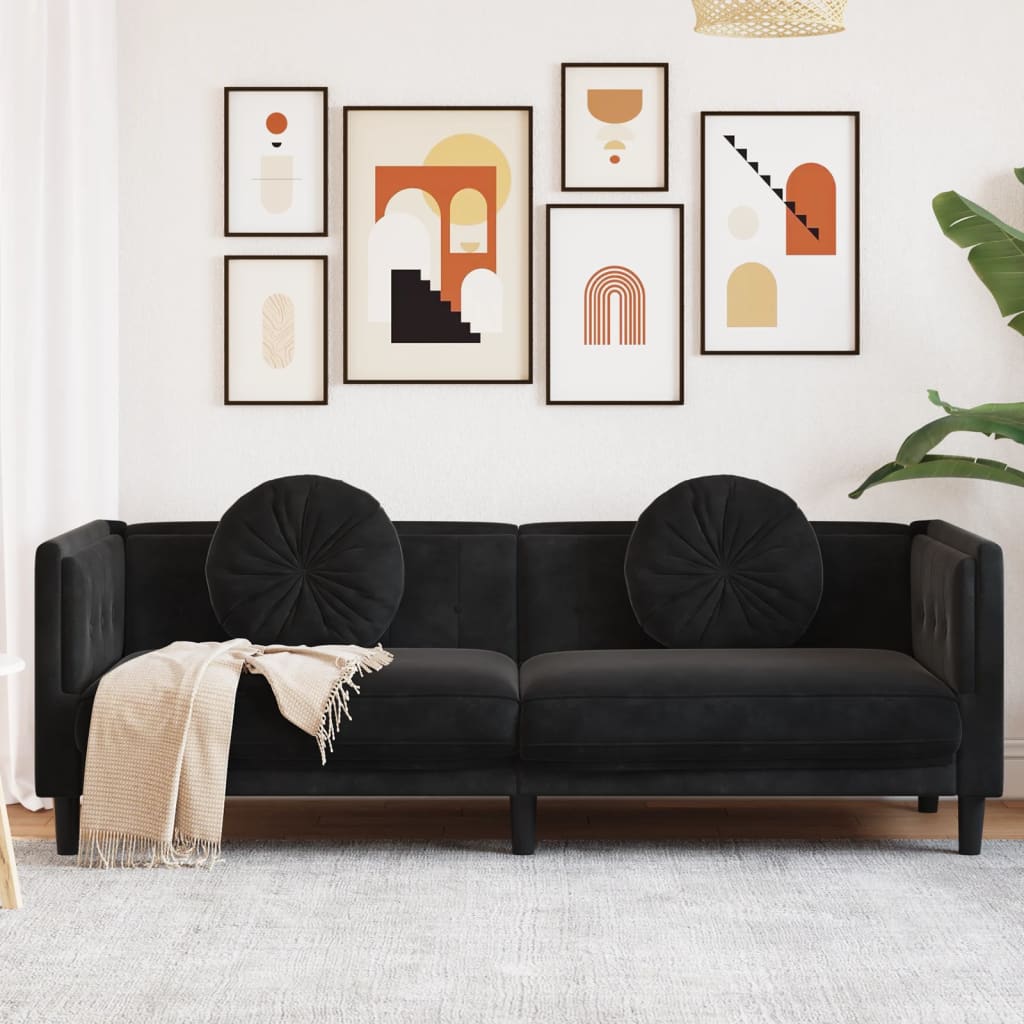 3-personers sofa med hynder velour sort