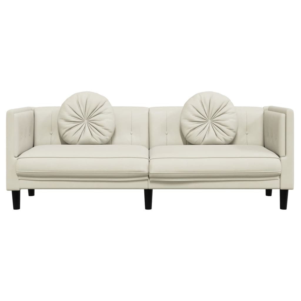 3-personers sofa med hynder velour cremefarvet