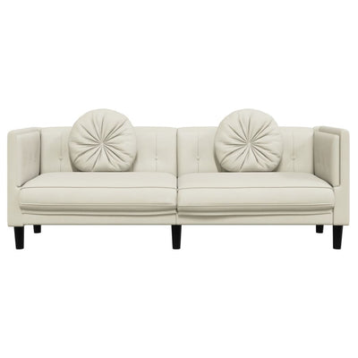 3-personers sofa med hynder velour cremefarvet