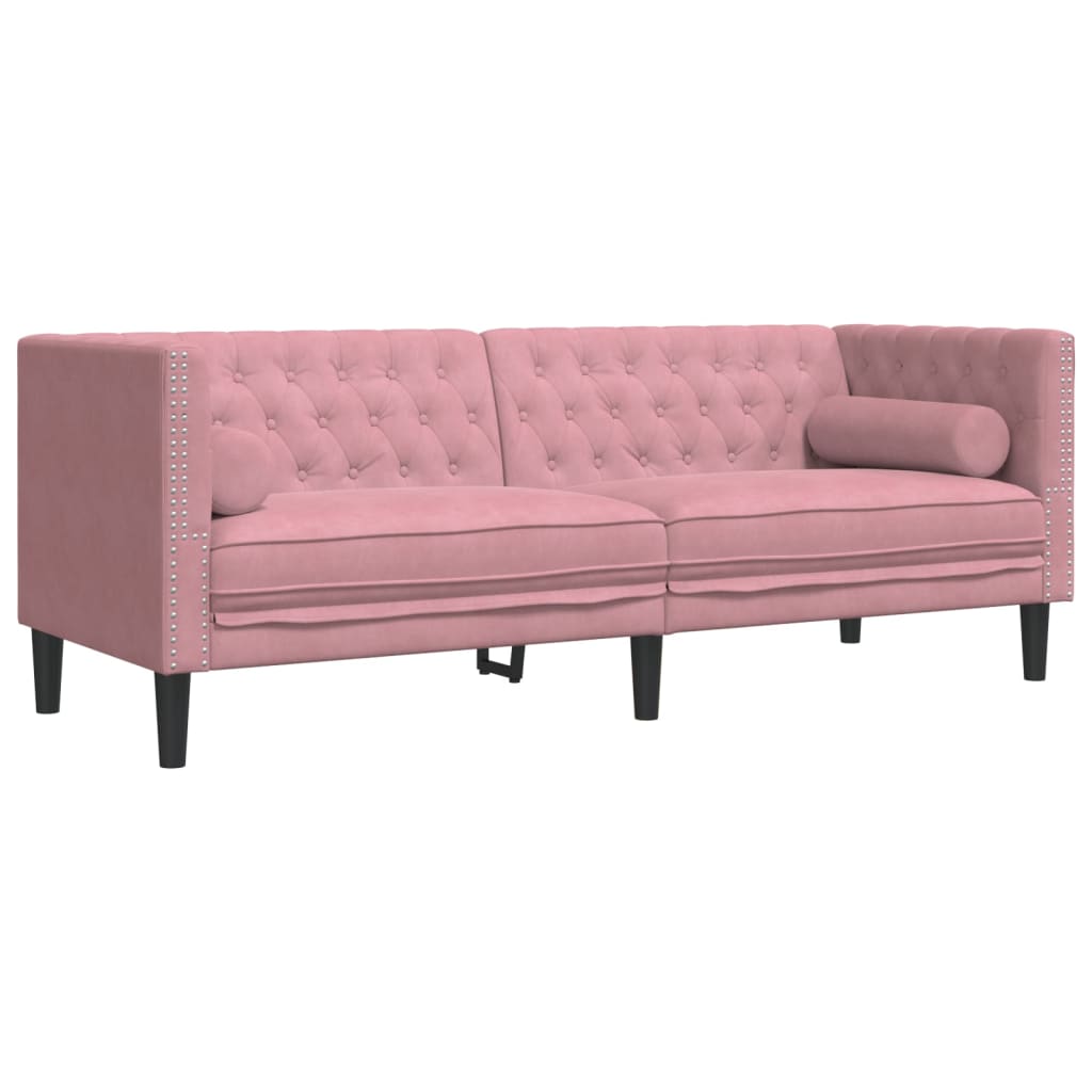 3-personers Chesterfield-sofa med bolsterpuder fløjl pink