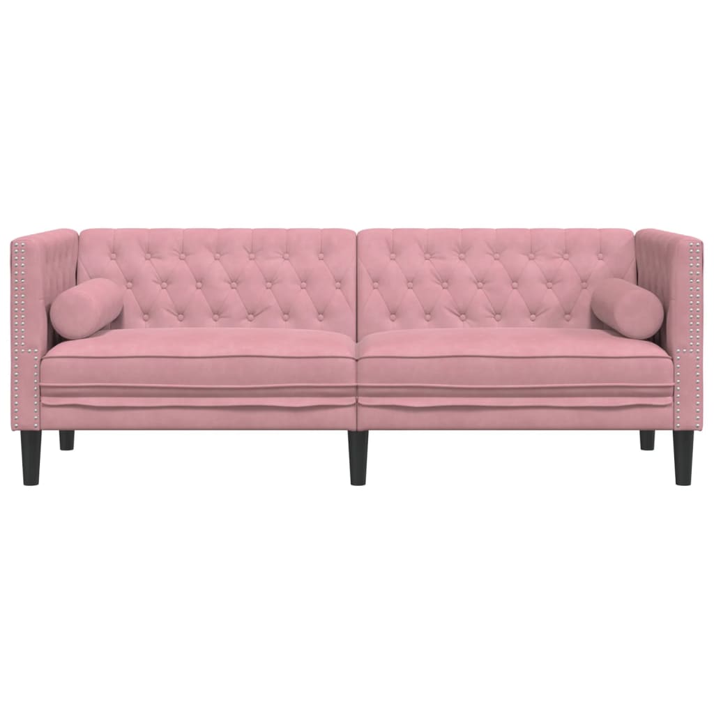 3-personers Chesterfield-sofa med bolsterpuder fløjl pink