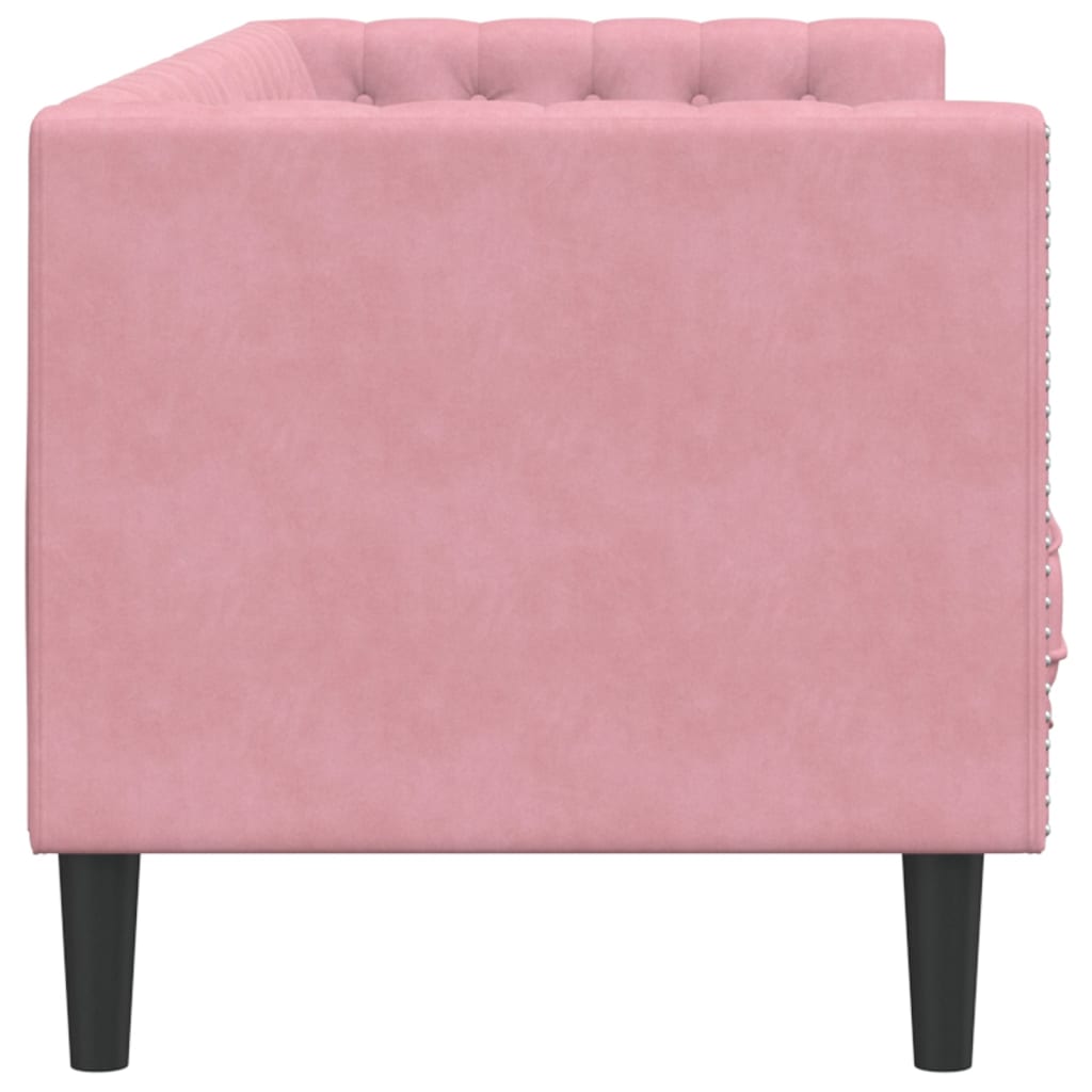 3-personers Chesterfield-sofa med bolsterpuder fløjl pink