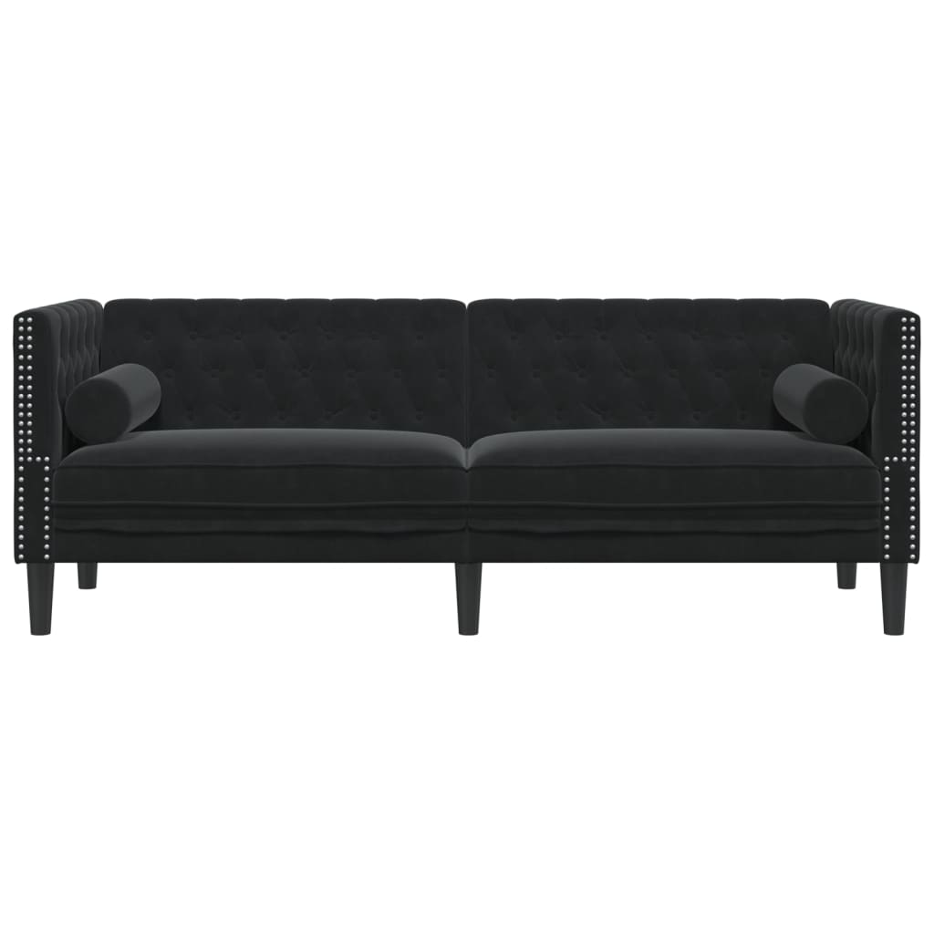 3-personers Chesterfield-sofa med bolsterpuder fløjl sort