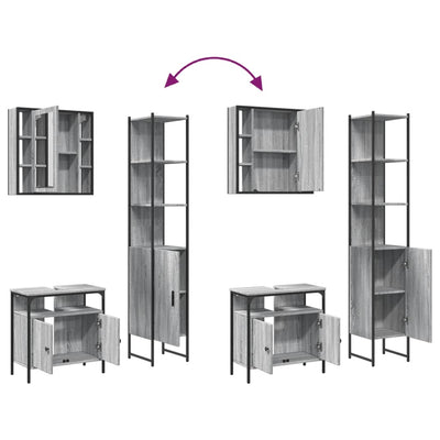 badeværelsesskabe 3 dele konstrueret træ grå sonoma-eg