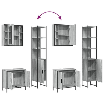 badeværelsesskabe 3 dele konstrueret træ grå sonoma-eg