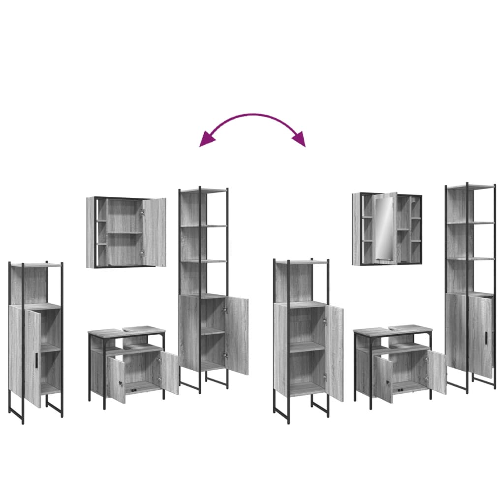 badeværelsesskabe 4 dele konstrueret træ grå sonoma-eg