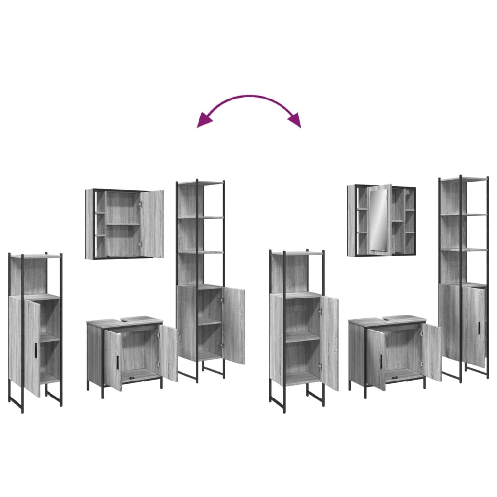 badeværelsesskabe 4 dele konstrueret træ grå sonoma-eg