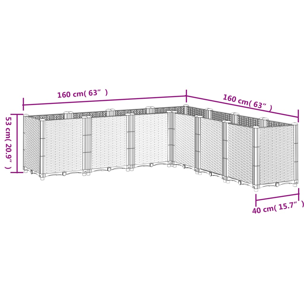 plantekasse 160x160x53 cm PP sort