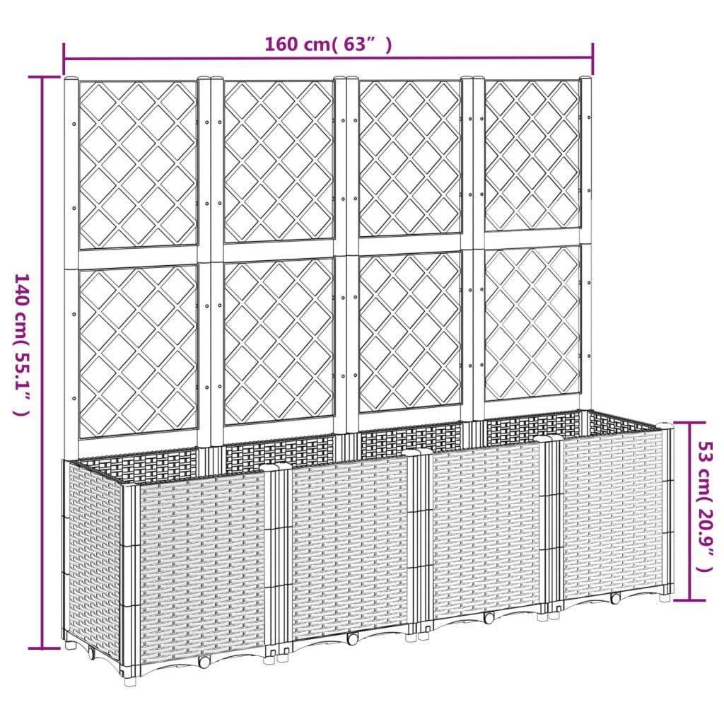 plantekasse med espalier 160x40x140 cm PP blågrå